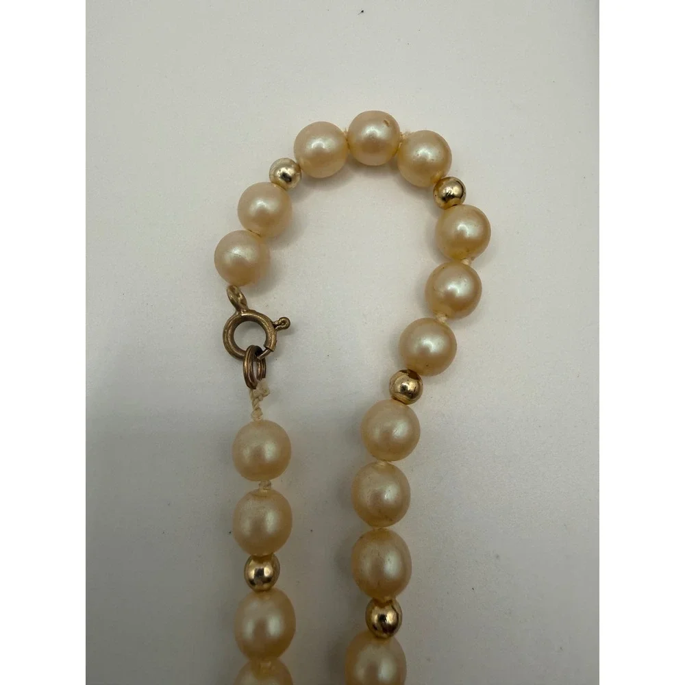 Vintage Faux Pearl Strand Necklace Gold Tone Spacer Beads Cream 22 Inch‎ Classic